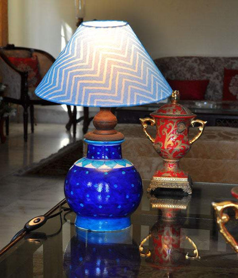 Turquoise Dots with Blue Base Table Lamp (Without Shade)